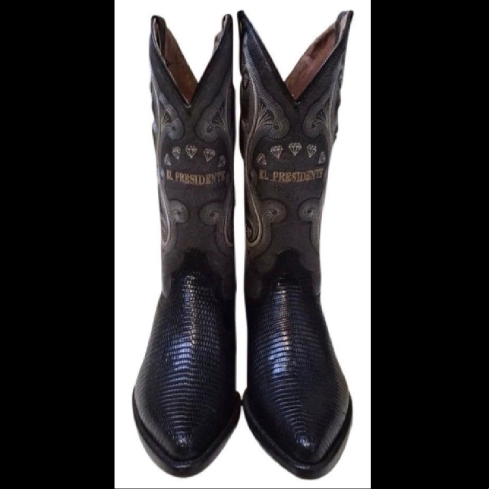 El Presidente Black Lizard Boots- Size US 8.5 W